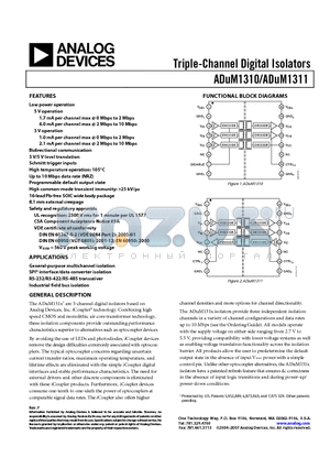 ADUM1311ARWZ1 datasheet - Triple-Channel Digital Isolators