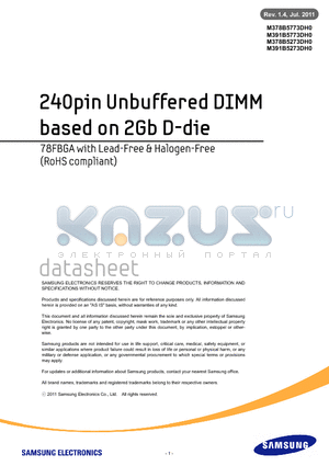 M378B5273DH0 datasheet - 240pin Unbuffered DIMM based on 2Gb D-die