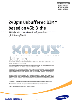 M378B5173BH0 datasheet - 240pin Unbuffered DIMM based on 4Gb B-die