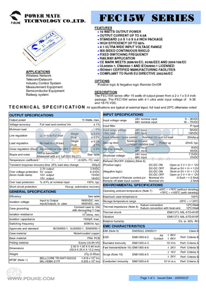 FEC15-48S12W datasheet - 15 WATTS OUTPUT POWER