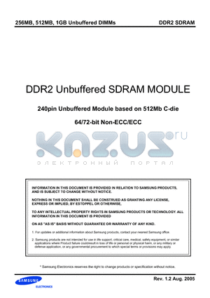 M378T2953CZ3-CE7 datasheet - DDR2 Unbuffered SDRAM MODULE 240pin Unbuffered Module based on 512Mb C-die 64/72-bit Non-ECC/ECC