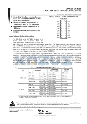 GD65232DWR datasheet - MULTIPLE RS-232 DRIVERS AND RECEIVERS