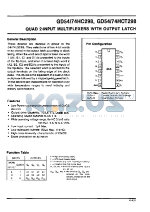 GD74HCT298 datasheet - QUAD 2-INPUT MULTIPLEXERS WITH OUTPUT LATCH
