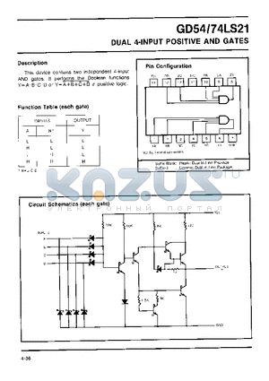 GD74LS21 datasheet - DUAL 4-INPUT POSITIVE AND GATES