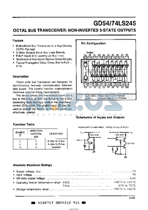 GD74LS245 datasheet - OCTAL BUS TRANSCEIVER; NON-INVERTED 3-STATE OUTPUTS