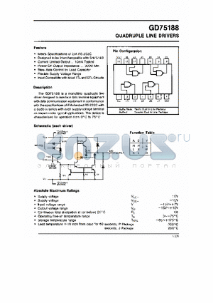 GD75188J datasheet - QUADRUPLE LINE DRIVERS