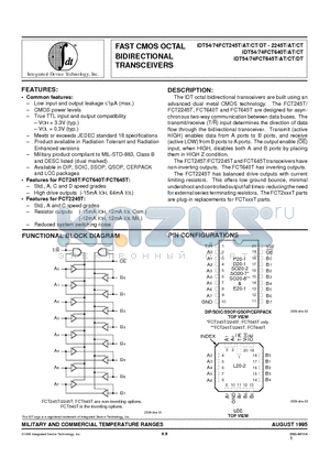 IDT54FCT245T datasheet - FAST CMOS OCTAL BIDIRECTIONAL TRANSCEIVERS