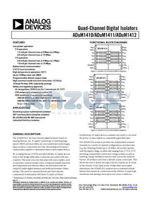 ADUM1410BRWZ datasheet - Quad-Channel Digital Isolators