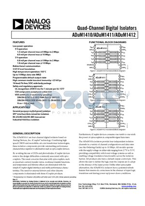 ADUM1411ARWZ-RL datasheet - Quad-Channel Digital Isolators