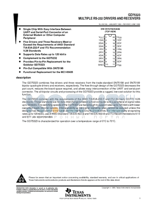 GD75323N datasheet - MULTIPLE RS-232 DRIVERS AND RECEIVERS