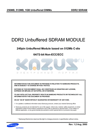 M378T6553CZ0-CD5 datasheet - DDR2 Unbuffered SDRAM MODULE 240pin Unbuffered Module based on 512Mb C-die 64/72-bit Non-ECC/ECC