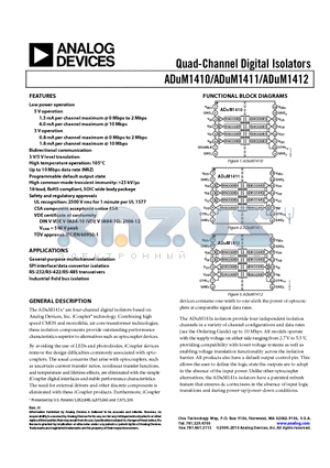 ADUM1412ARWZ-RL datasheet - Quad-Channel Digital Isolators