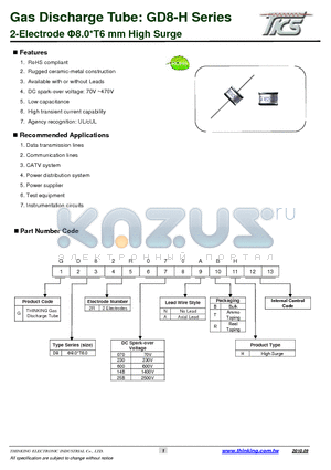 GD82R090NBH datasheet - 2-Electrode 8.0T6 mm High Surge