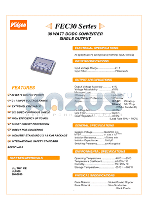 FEC30-48S15 datasheet - 30 WATT DC/DC CONVERTER SINGLE OUTPUT