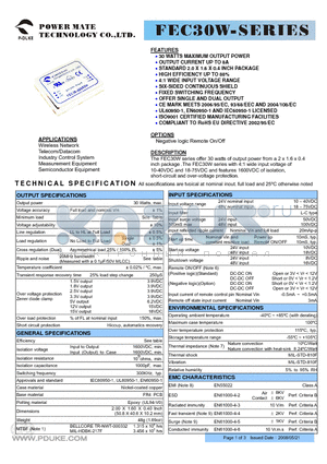 FEC30-48S2P5W datasheet - 30 WATTS MAXIMUM OUTPUT POWER