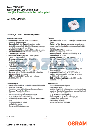 LPT67K-F1G2-25 datasheet - Hyper-Bright Low Current LED