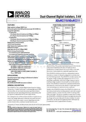 ADUM2211 datasheet - Dual-Channel Digital Isolators, 5 kV