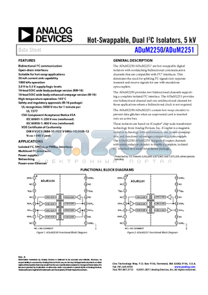 ADUM2250 datasheet - Hot-Swappable, Dual I2C Isolators, 5 kV