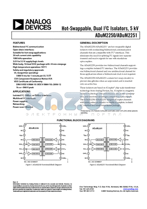 ADUM2251ARWZ-RL datasheet - Hot-Swappable, Dual I2C Isolators, 5 kV