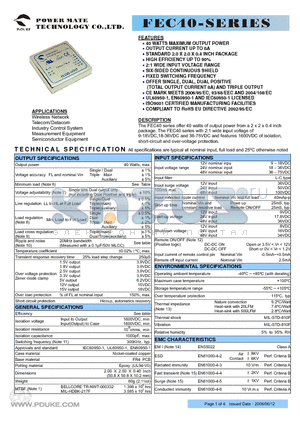 FEC40-24S1P5 datasheet - 40 WATTS MAXIMUM OUTPUT POWER