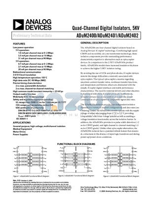 ADUM2402CRWZ datasheet - Quad-Channel Digital Isolators, 5KV