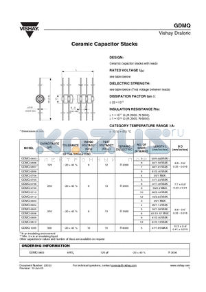 GDMQ0805 datasheet - Ceramic Capacitor Stacks