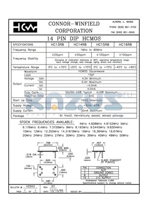 HC15R8 datasheet - 14 PIN DIP HCMOS