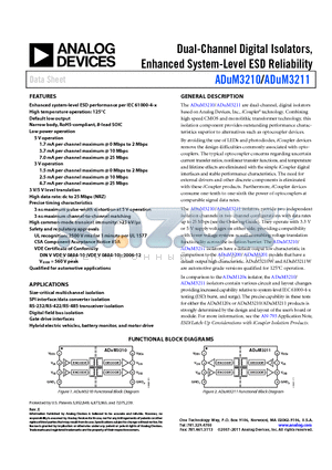 ADUM3210 datasheet - Dual-Channel Digital Isolators, Enhanced System-Level ESD Reliability