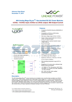 GDX040A0X4-SR-P-HZ datasheet - 40A Analog Mega DLynxTM: