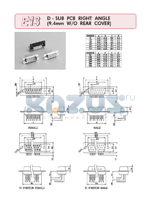 E13-09-M-T-N-B-A-1 datasheet - D-SUM PCB RIGHT ANGLE(9.4MM W/O REAR COVER)