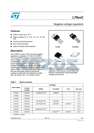 L7905C datasheet - Negative voltage regulators