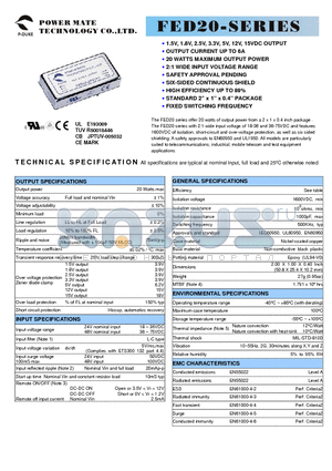 FED20-24S1P8 datasheet - 20WATTS DC-DC CONVERTER