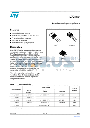 L7905CP datasheet - Negative voltage regulators