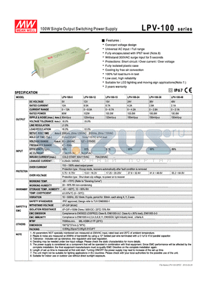 LPV-100-12 datasheet - 100W Single Output Switching Power Supply