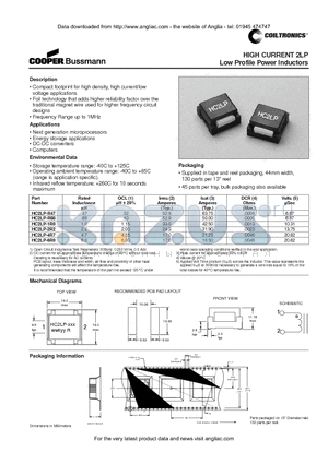 HC2LP-2R2 datasheet - HIGH CURRENT 2LP Low Profile Power Inductors