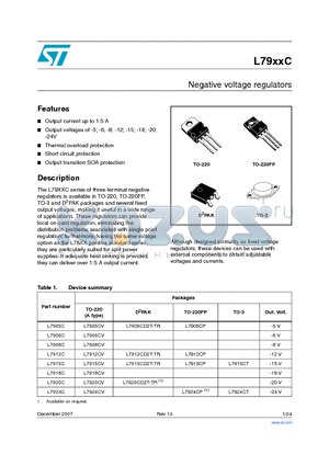 L7908C datasheet - Negative voltage regulators