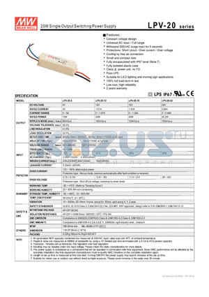 LPV-20-15 datasheet - 20W Single Output Switching Power Supply