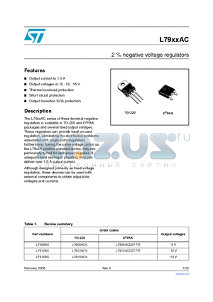 L7912AC datasheet - 2 % negative voltage regulators