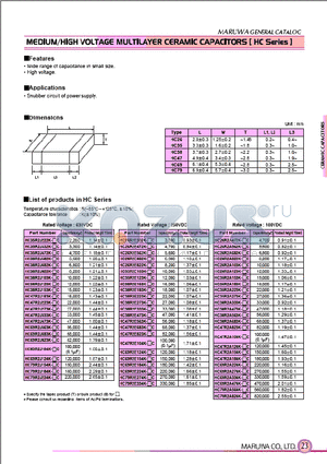 HC35R2A183K datasheet - MEDIUM/HIGH VOLTAGE MULTILAYER CERAMIC CAPACITORS