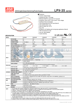 LPV-35-12 datasheet - 35W Single Output Switching Power Supply