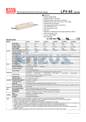 LPV-60 datasheet - 60W Single Output Switching Power Supply