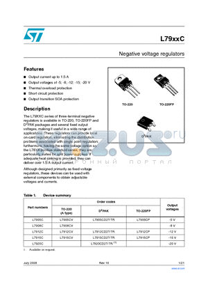 L7912CD2T-TR datasheet - Negative voltage regulators