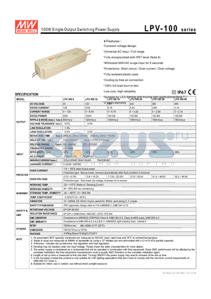 LPV-100-48 datasheet - 100W Single Output Switching Power Supply