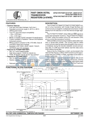 IDT54FCT2646TD datasheet - FAST CMOS OCTAL TRANSCEIVER/ REGISTERS (3-STATE)