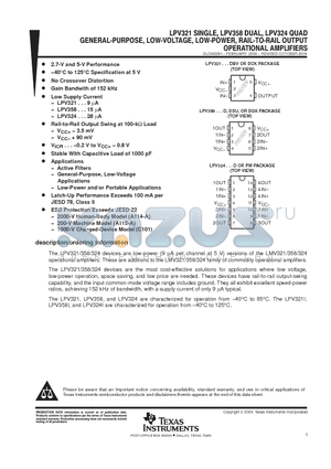 LPV321DCKT datasheet - GENERAL-PURPOSE, LOW-VOLTAGE, LOW-POWER,RAIL TO RAIL OUTPUT OPERATIONAL AMPLIFIERS