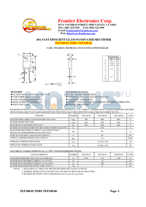 FEF100-04 datasheet - 10A FAST EFFICIENT GLASS PASSIVATED RECTIFIER