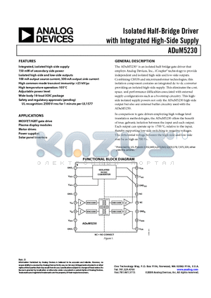 ADUM5230ARWZ datasheet - Isolated Half-Bridge Driver with Integrated High-Side Supply