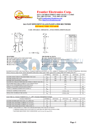 FEF160-04 datasheet - 16A FAST EFFICIENT GLASS PASSIVATED RECTIFIER