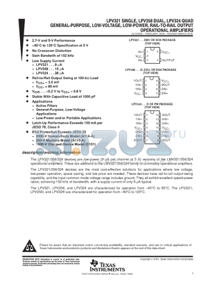 LPV321_07 datasheet - GENERAL-PURPOSE, LOW-VOLTAGE, LOW-POWER,RAIL TO RAIL OUTPUT OPERATIONAL AMPLIFIERS