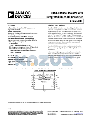 ADUM5400_08 datasheet - Quad-Channel Isolator with Integrated DC-to-DC Converter